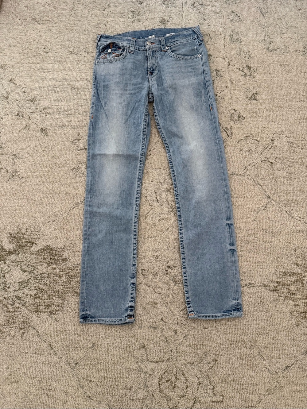 True Religion Mens Straight Light Wash Jeans